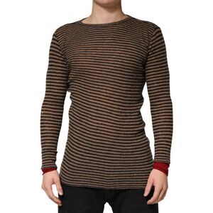 Daniele Alessandrini Brown Black Stripes Wool Crew Neck Pullover Men's Sweater